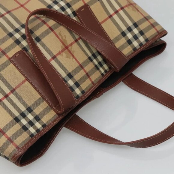 BURBERRY Nova Check Tote Bag PVC Beige Gold Auth - Picture 2 of 14